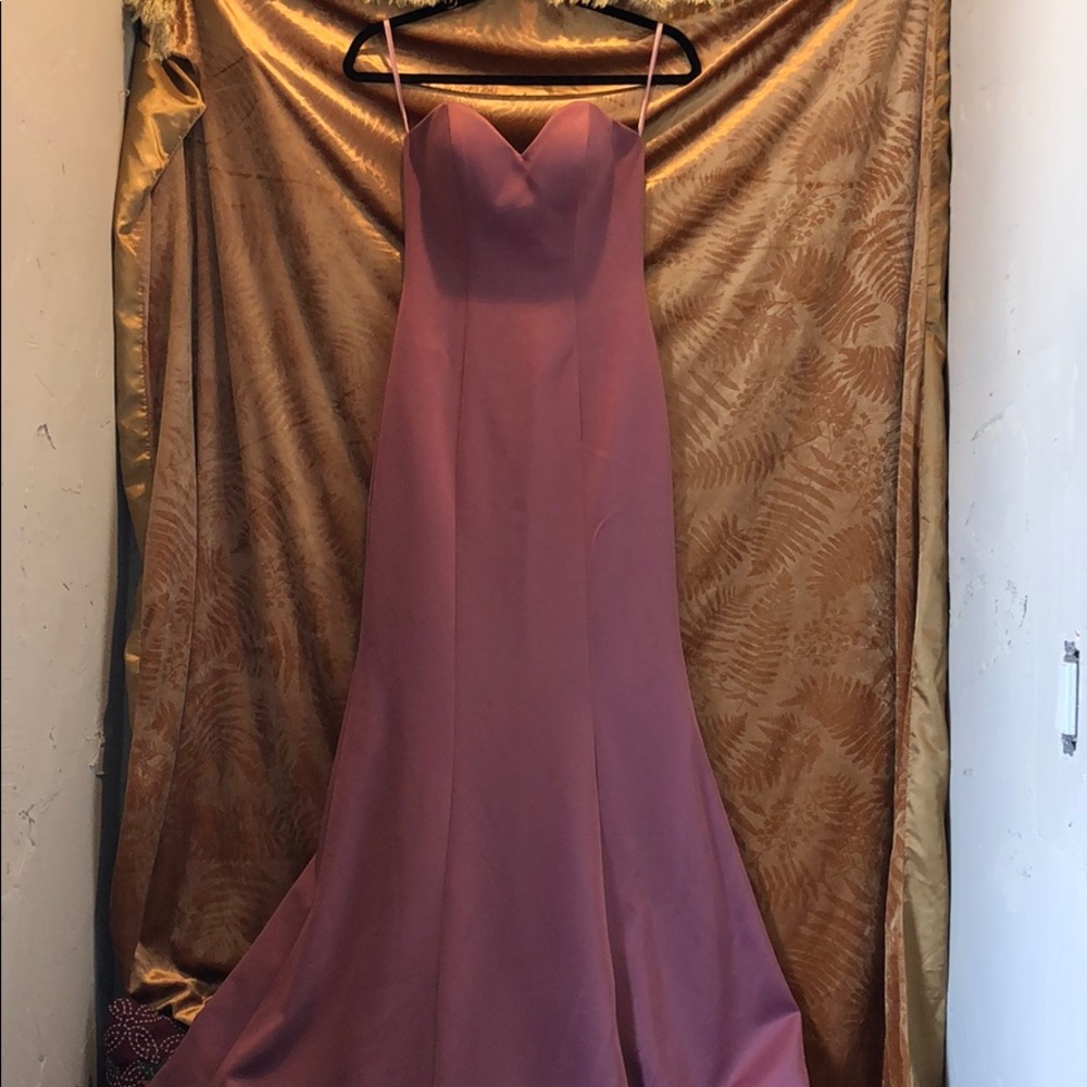 Long strapless pink purple prom dress